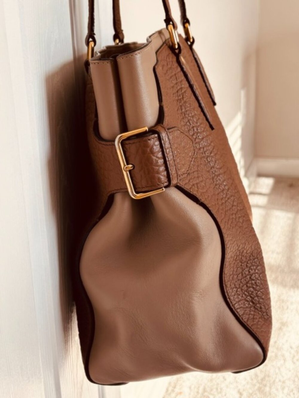 Authentic Pre Owned Burberry Clarborough Taupe/Brown Large Tote - Picture 6 of 14